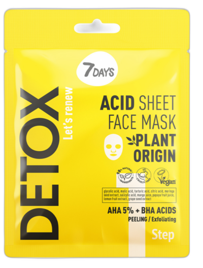 7DAY DETOX Тканевая отшелушивающая маска для лица с АНА и ВНА кислотами